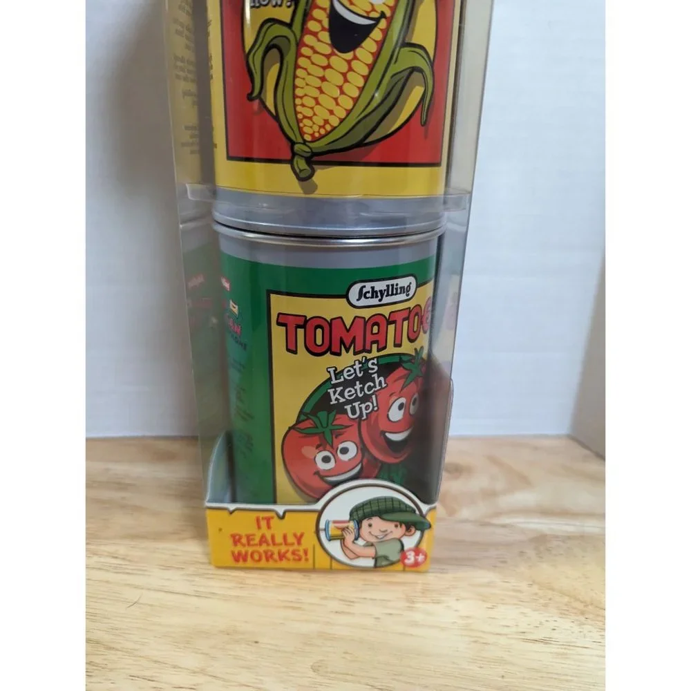 Schylling Tin string Can‎ Telephone Corn & tomato kids toy repop activity 3+